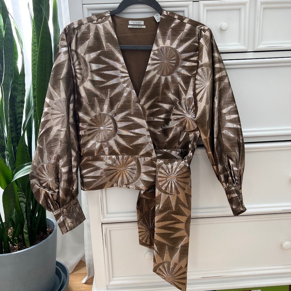 Scotch and Soda Wrap Top Gold Balloon Sleeve - Picture 5 of 11